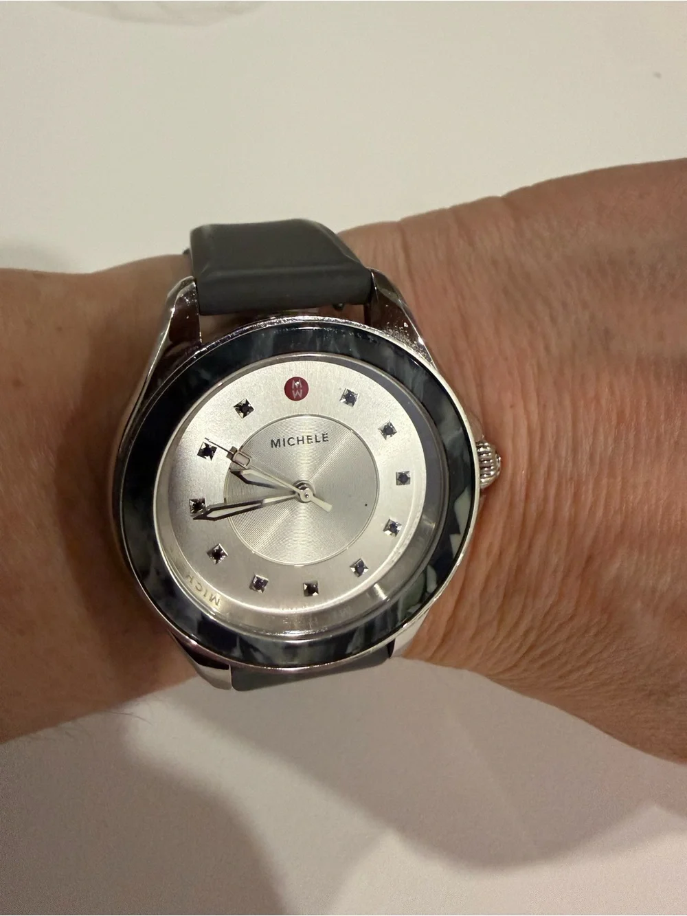 Michele Cape Grey Mist Silver Dial Watch with Gray Strap